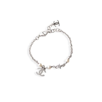 CHANEL CC LOGO PEARL STAR SILVER BRACELET ABF745